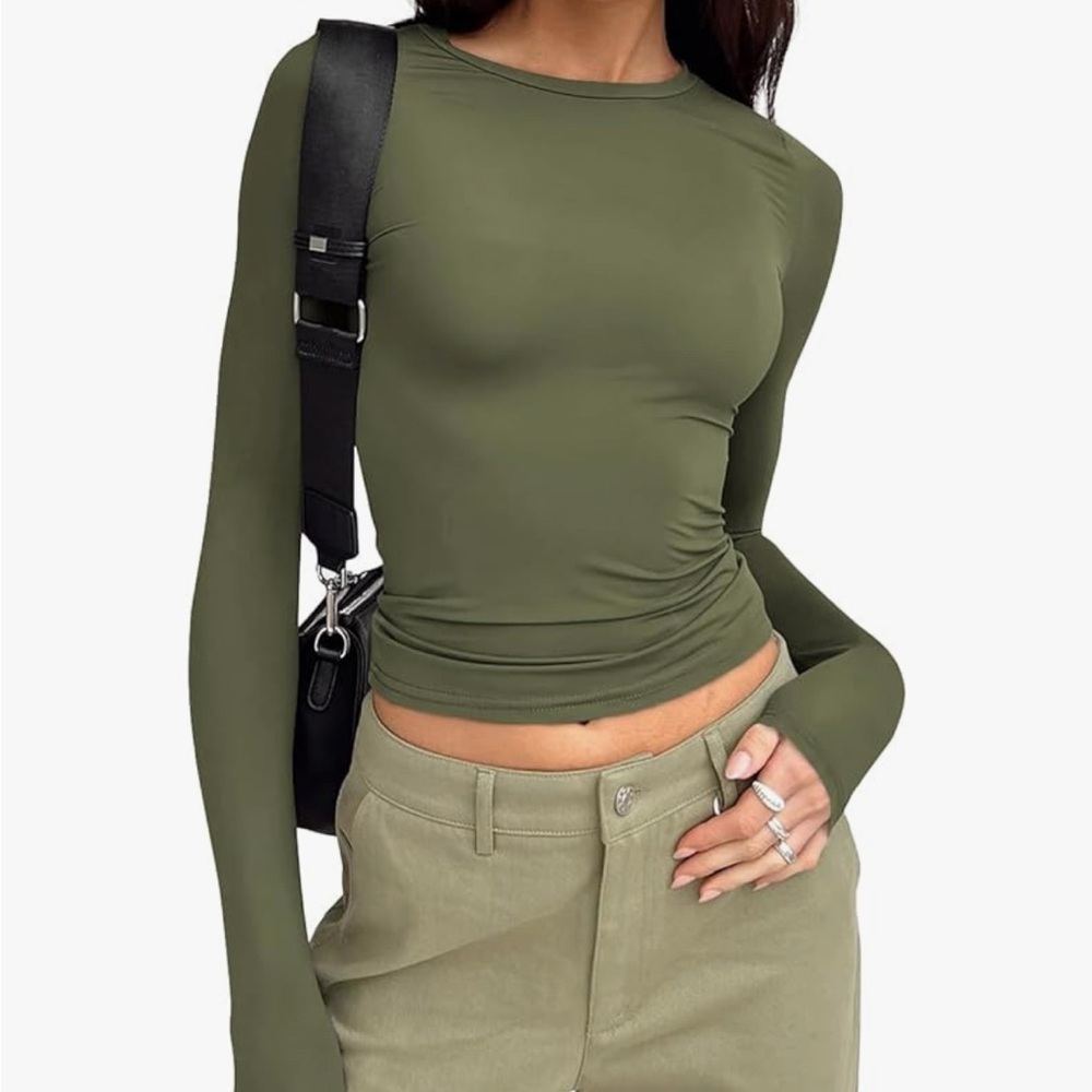 Olive Green Long Sleeve Y2K Women's Top